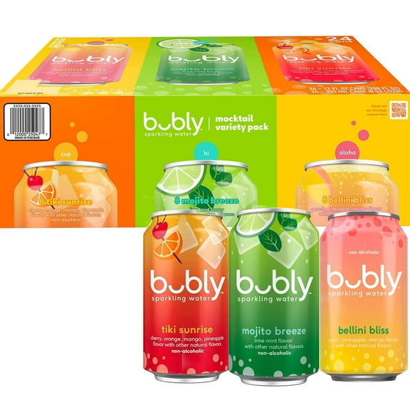bubly Sparkling Water Non-Alcoholic Mocktail Variety Pack, 12 fl oz., 24 pk.