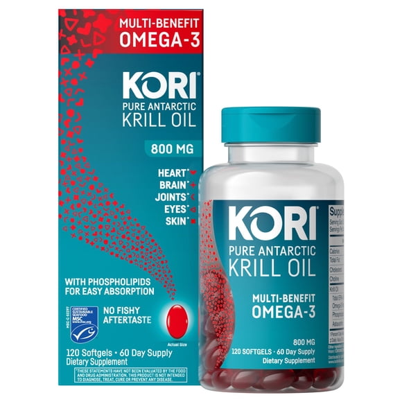 Kori Pure Antarctic Krill Oil Multi-Benefit Omega-3 800 mg. Softgels 120 ct.