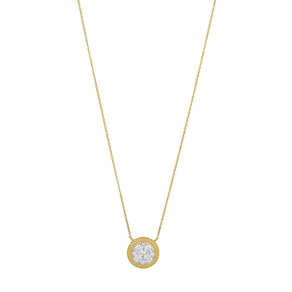 0.50 C.T. TW Round Cut Beaded Bezel Diamond Necklace in 14K Gold