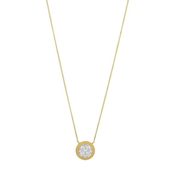 0.50 C.T. TW Round Cut Beaded Bezel Diamond Necklace in 14K Gold