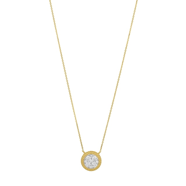 0.50 C.T. TW Round Cut Beaded Bezel Diamond Necklace in 14K Gold