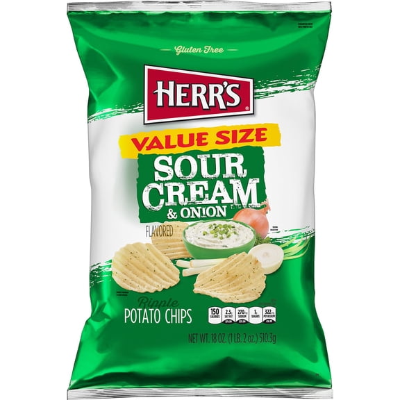 Herr's Sour Cream and Onion Ripple Potato Chips, 18 oz.
