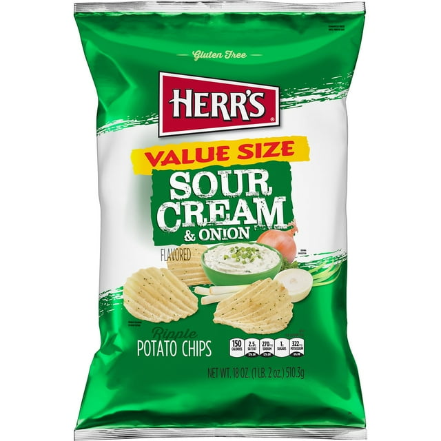 Herr's Sour Cream and Onion Ripple Potato Chips, 18 oz.