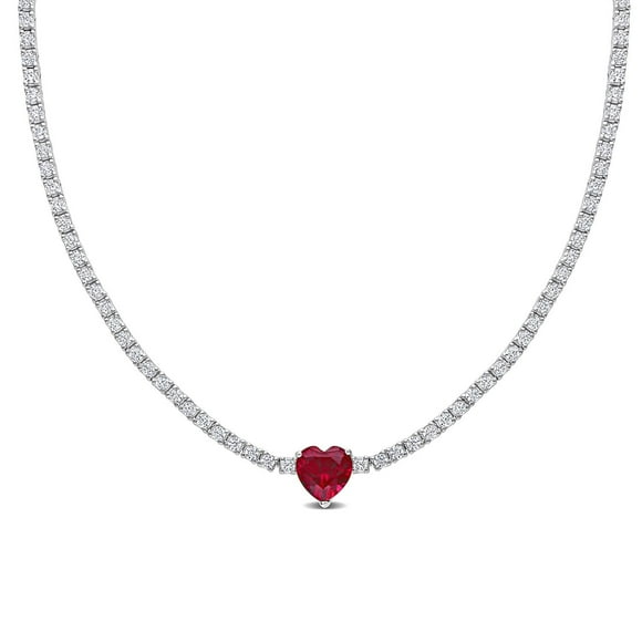 Lab Created Gemstone Tennis Necklace in Sterling Silver