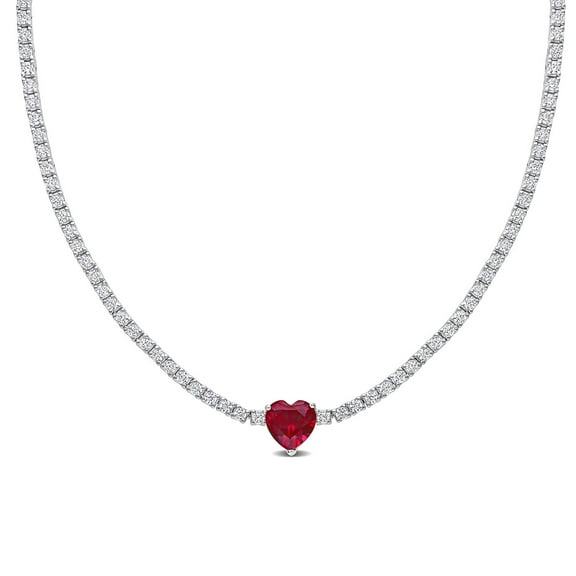 Lab Created Gemstone Tennis Necklace in Sterling Silver