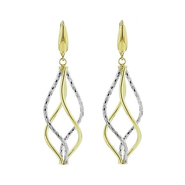Two-Tone Double Twist Drop Earrings in 14K Gold