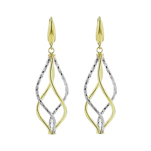 Two-Tone Double Twist Drop Earrings in 14K Gold