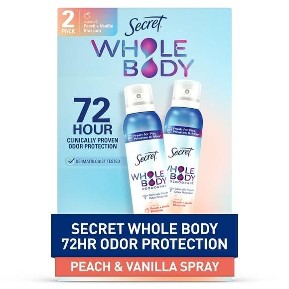 Secret Whole Body Sprays Deodorant, Peach & Vanilla, 3.5 oz., 2 pk.