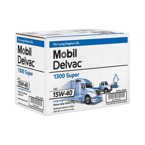 Mobil Delvac 1300 Super Heavy Duty Premium Synthetic Blend Diesel Engine Oil 15W-40 4, 1-gallon bottles