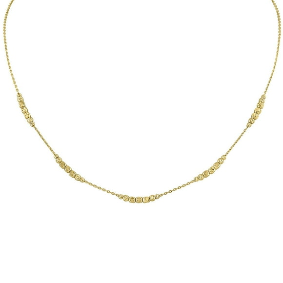 Round & Square Bead Station Necklace in 14K Gold