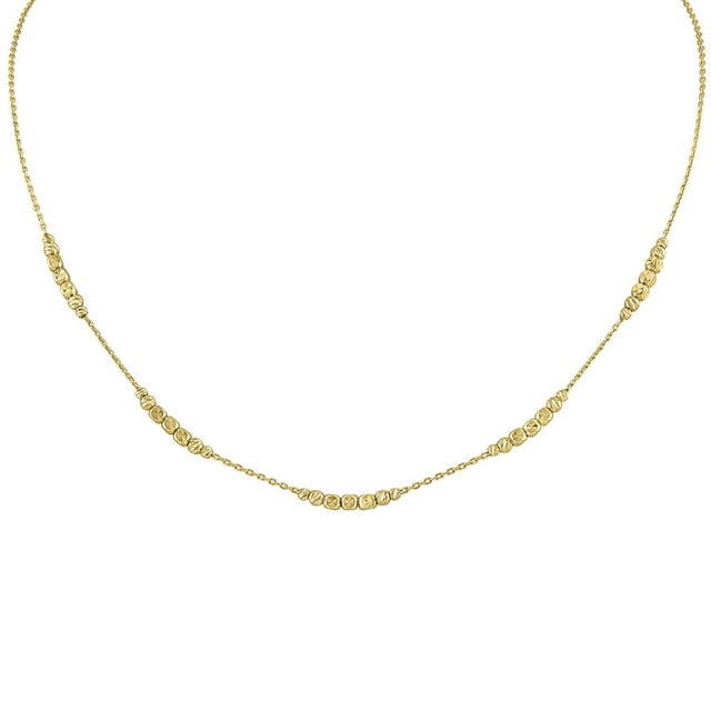 Round & Square Bead Station Necklace in 14K Gold