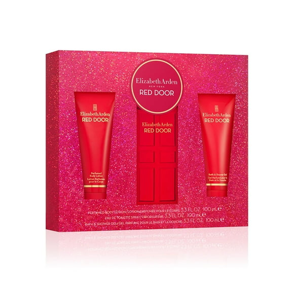 Red Door Eau de Toilette 3.3 fl. oz, 3.3 fl. oz body lotion, and Shower Gel 3.3 fl. oz.