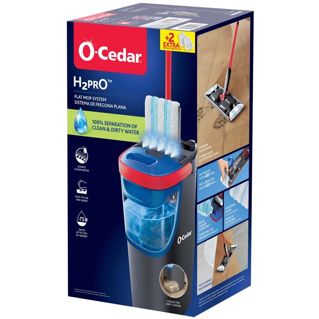 O-Cedar H2prO Flat Mop System + 2 Extra Mop Head Replacements