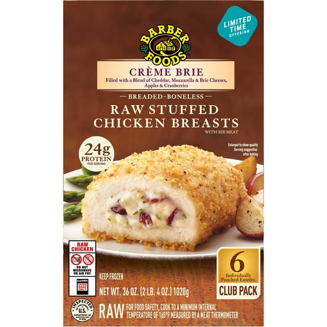 Barber Foods Stuffed Chicken Breast with Creme Brie, Apples and Cranberries, Frozen, 6 ct.