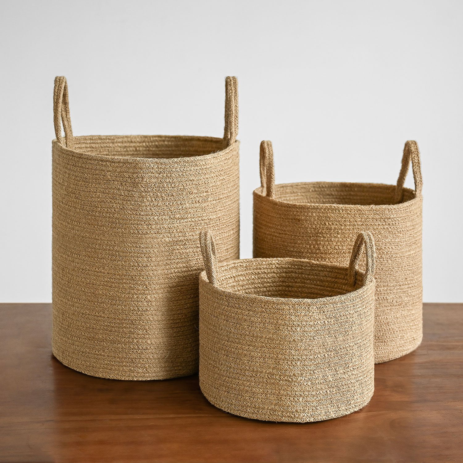 We Think Storage Round Jute Storage Basket with Handle, Set of 3