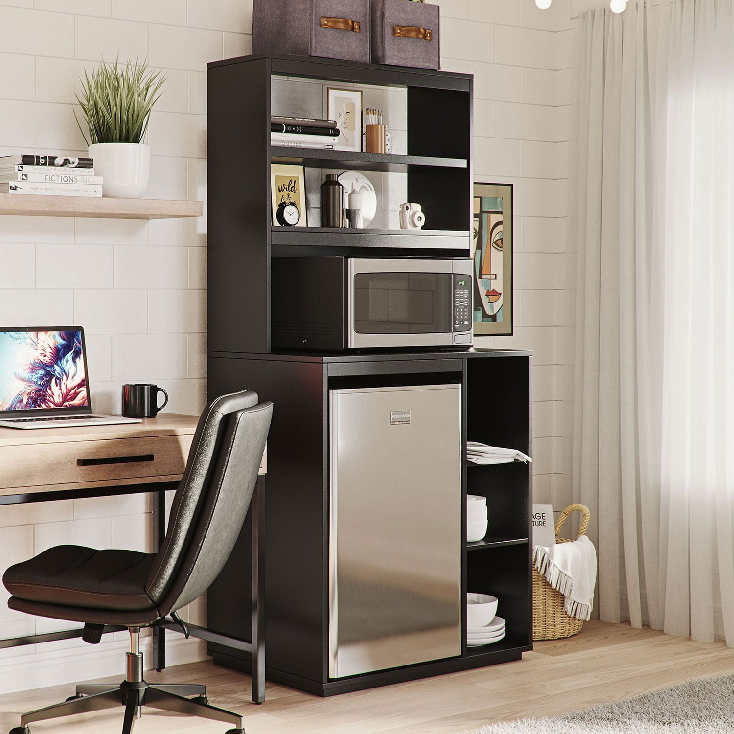 The Organization Station with Mini Refrigerator and Microwave Storage Space