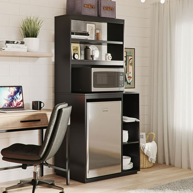 The Organization Station with Mini Refrigerator and Microwave Storage Space, Assorted Colors