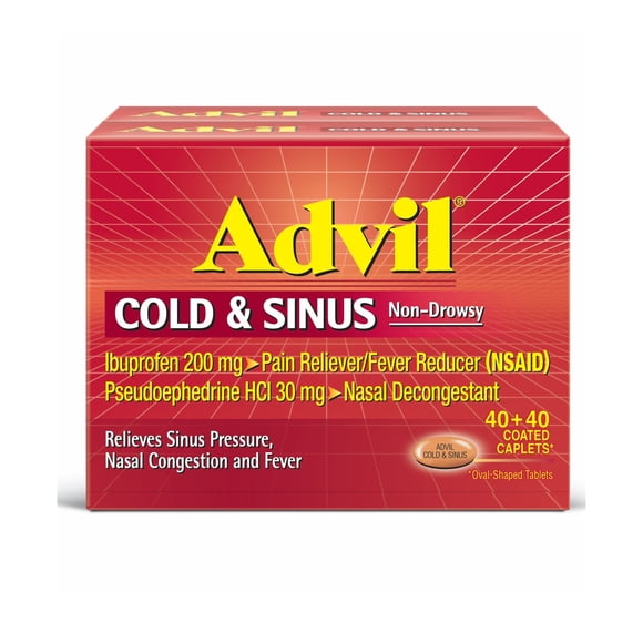 Advil Cold and Sinus Relief Ibuprofen and Pseudoephedrine HCl Cold Medicine Tablets, 80 ct.
