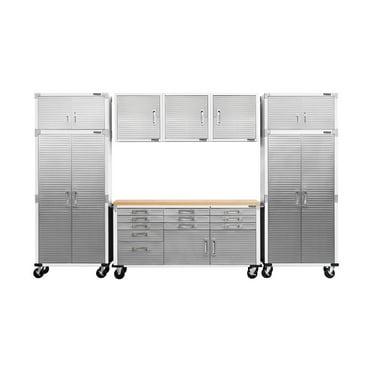 Seville Classics UltraHD 8-Piece Steel Garage Cabinet Storage Set with Rolling Workbench, 12' Wide