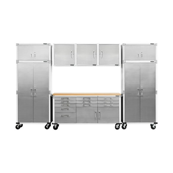 Seville Classics UltraHD 8-Piece Steel Garage Cabinet Storage Set with Rolling Workbench, 12' Wide