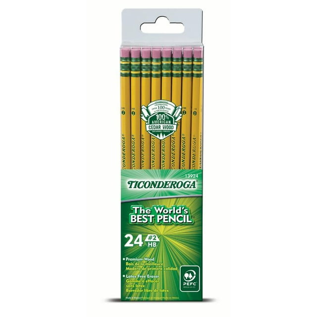 Ticonderoga Pencils, HB (#2), Black Lead, Yellow Barrel, 24/Pack