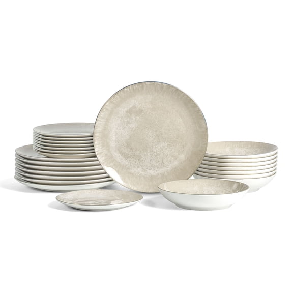 Christian Siriano Onyx 24-Piece Porcelain with Gold Rim Dinnerware Set