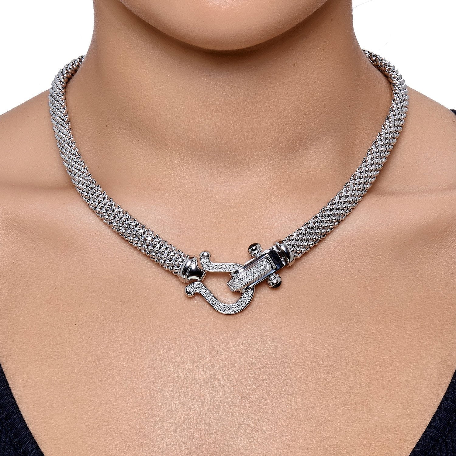 0.35 CT. T.W. Diamond Horseshoe Necklace in Italian Sterling