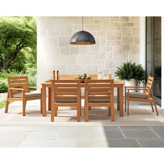 Member's Mark Lisbon Teak Deep Dining Set with Sunbrella Fabric, 7pc