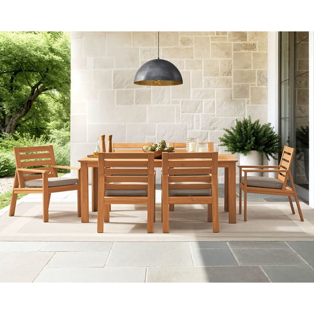 Member's Mark Lisbon Teak Deep Dining Set with Sunbrella Fabric, 7pc