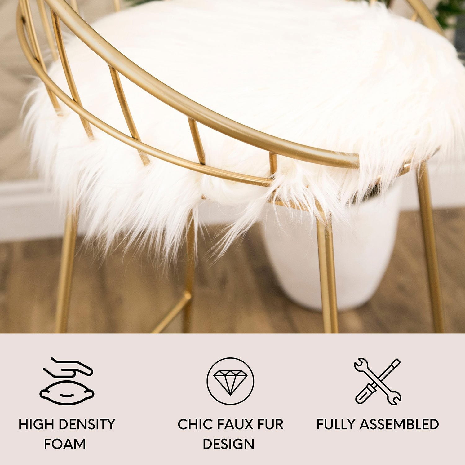 Lila Modern Gold Finished Iron Frame Faux Fur Bar Stool - Samsclub.com