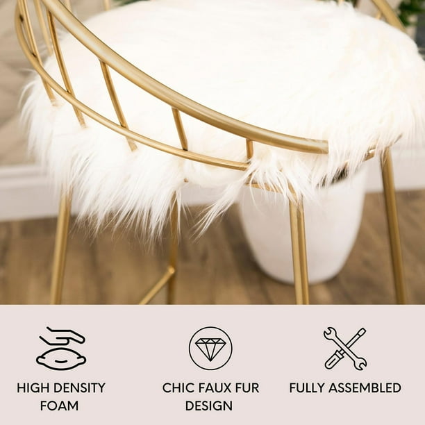 Lila Modern Gold Finished Iron Frame Faux Fur Bar Stool - Samsclub.com