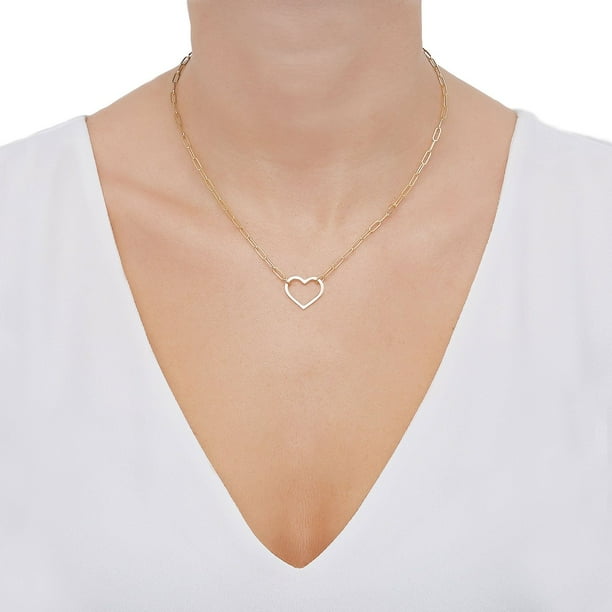 Open Heart Paperclip Chain Pendant Necklace in 14K Gold - Samsclub.com