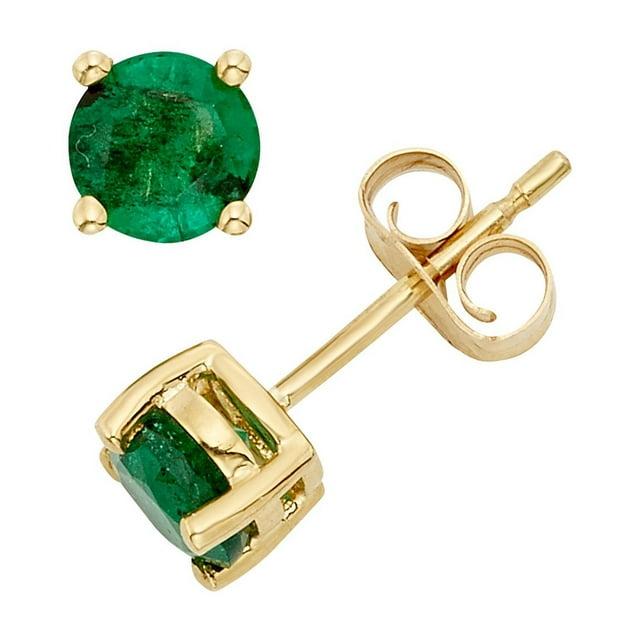 Round Cut Gemstone Stud Earrings in 14K Gold