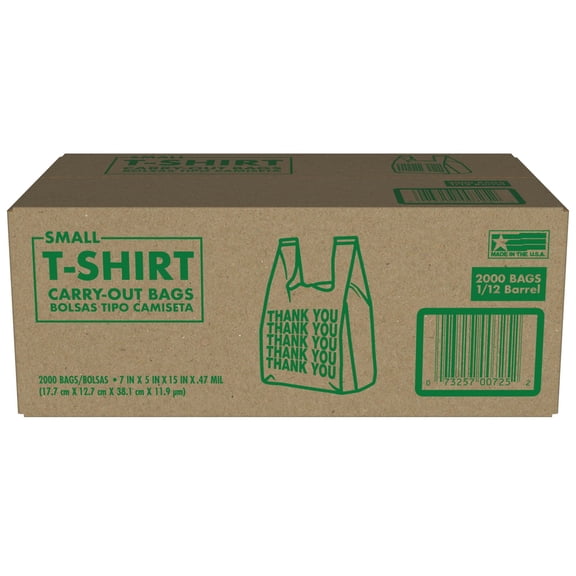 Small T-Shirt Carry-Out Bags, 7" x 5" x 15" (2000 ct.)