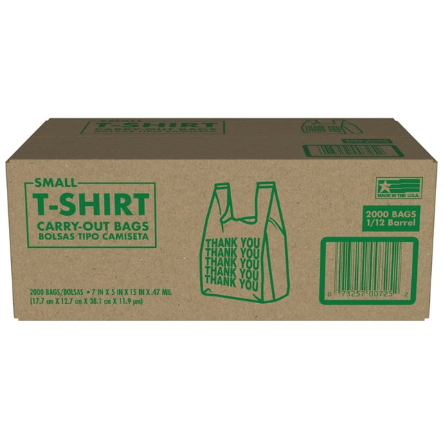 Small T-Shirt Carry-Out Bags, 7" x 5" x 15" (2000 ct.)