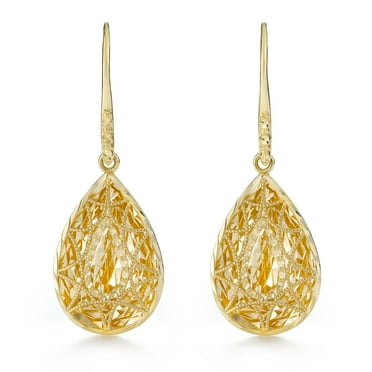 Diamond Cut Teardrop Lever Earrings in 14K Gold