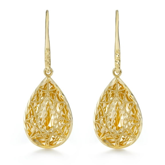 Diamond Cut Teardrop Lever Earrings in 14K Gold