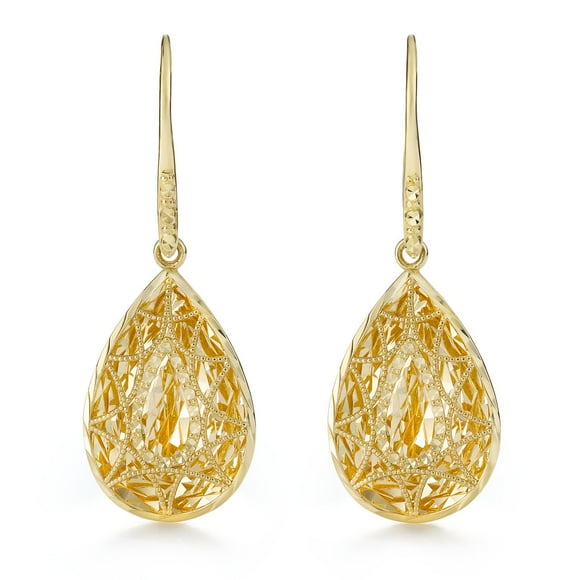Diamond Cut Teardrop Lever Earrings in 14K Gold