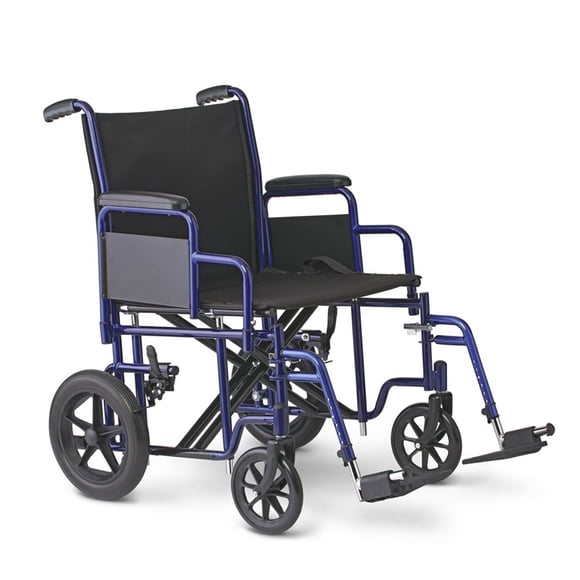 Medline Heavy Duty Transport Chair supports up to 500 lbs., 22" x 18" seat, Blue