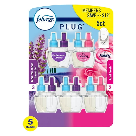 Febreze Plugs Air Freshener Refills, Mediterranean Lavender + Downy April Fresh, 5 refills