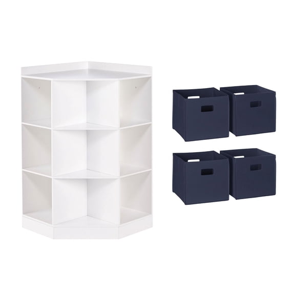 RiverRidge Kids Corner Playroom 6 Cubby Cabinet with 4 Folding Storage Bins