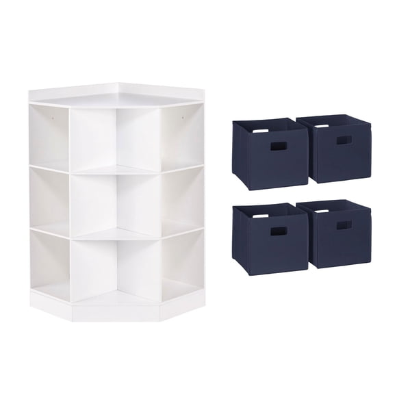RiverRidge Kids Corner Playroom 6 Cubby Cabinet with 4 Folding Storage Bins