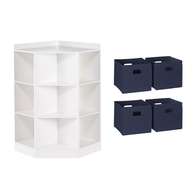 RiverRidge Kids Corner Playroom 6 Cubby Cabinet with 4 Folding Storage Bins
