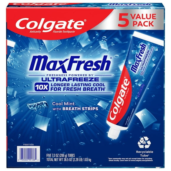 Colgate MaxFresh Toothpaste with Mini Breath Strips, Cool Mint, 7.3 oz., 5 pk