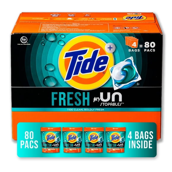 Tide PODS + Unstopables Laundry Detergent Pacs, Fresh, 80 ct.