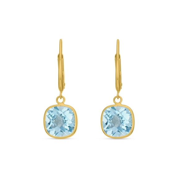 Cushion Cut Gemstone Bezel Set Dangle Earrings in 14K Gold