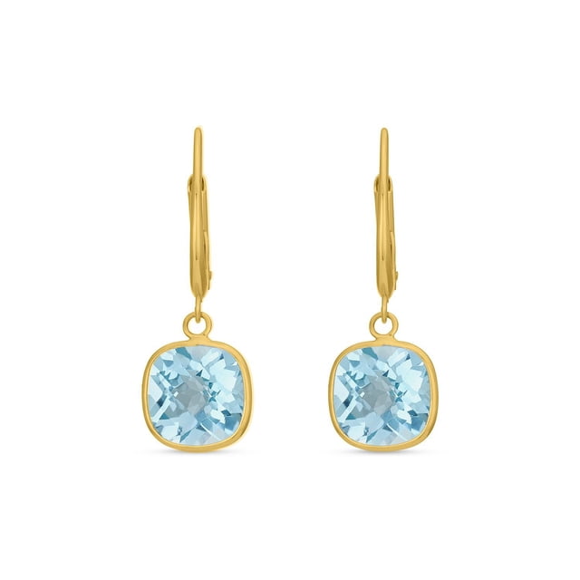 Cushion Cut Gemstone Bezel Set Dangle Earrings in 14K Gold