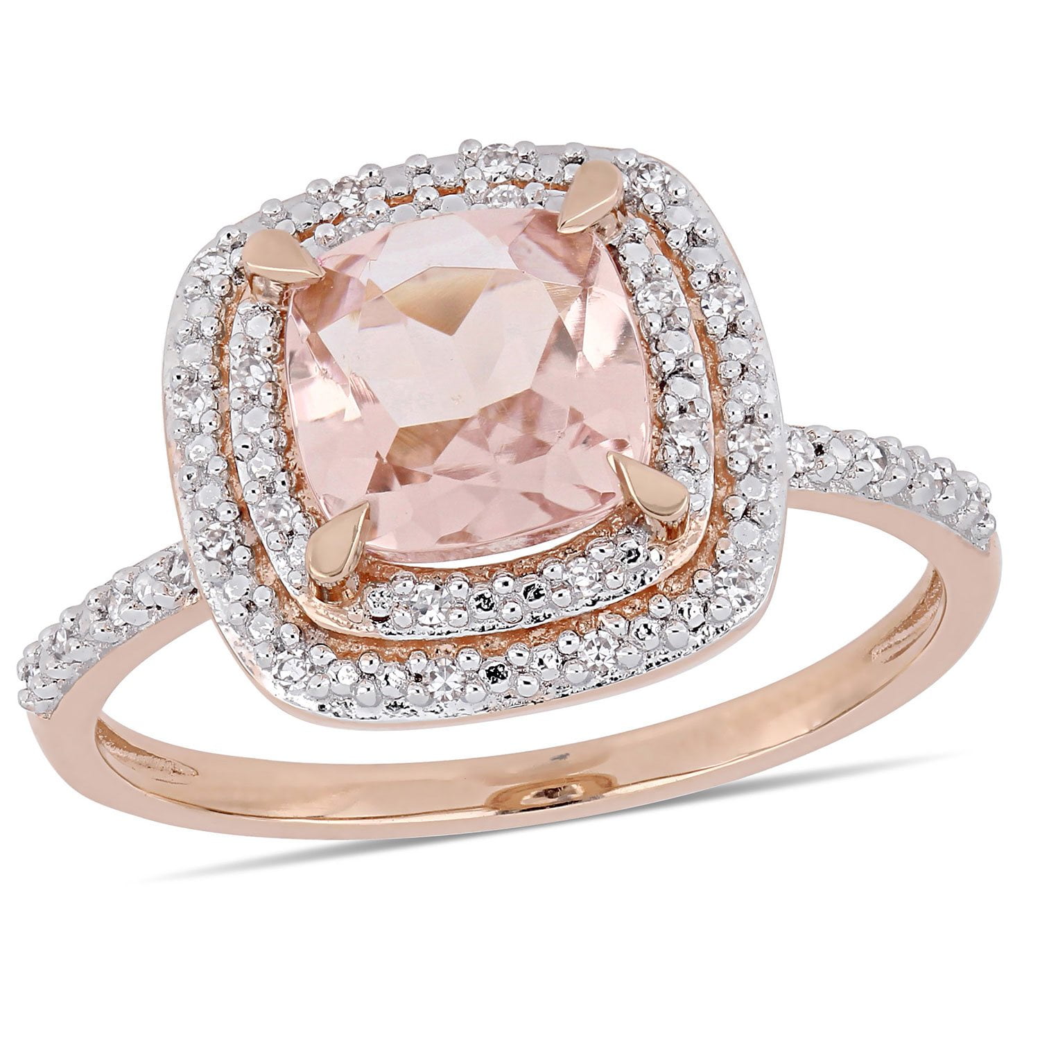 Morganite and Diamond Accent Double Halo Ring in 14K Gold