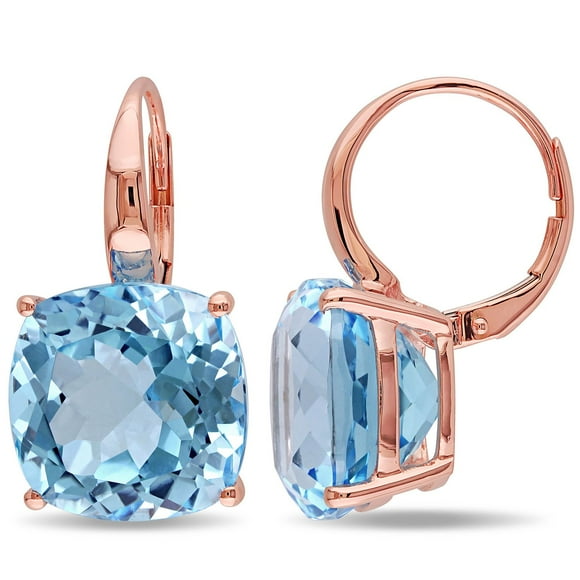 Cushion Cut Sky Blue Topaz Dangle Earrings in 14K Gold