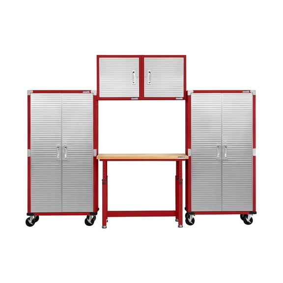 Seville Classics UltraHD 5-Piece Steel Garage Cabinet Storage Set With Height Adjustable Workbench, 10' Wide